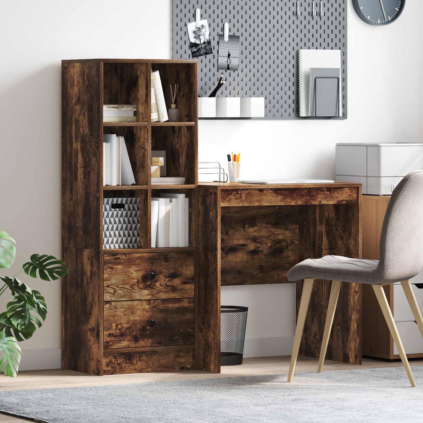 Bureau met lade met plank met opslag 2 pcs Gerookt eiken is nu te koop bij PeponiXL, paradijselijk wonen!