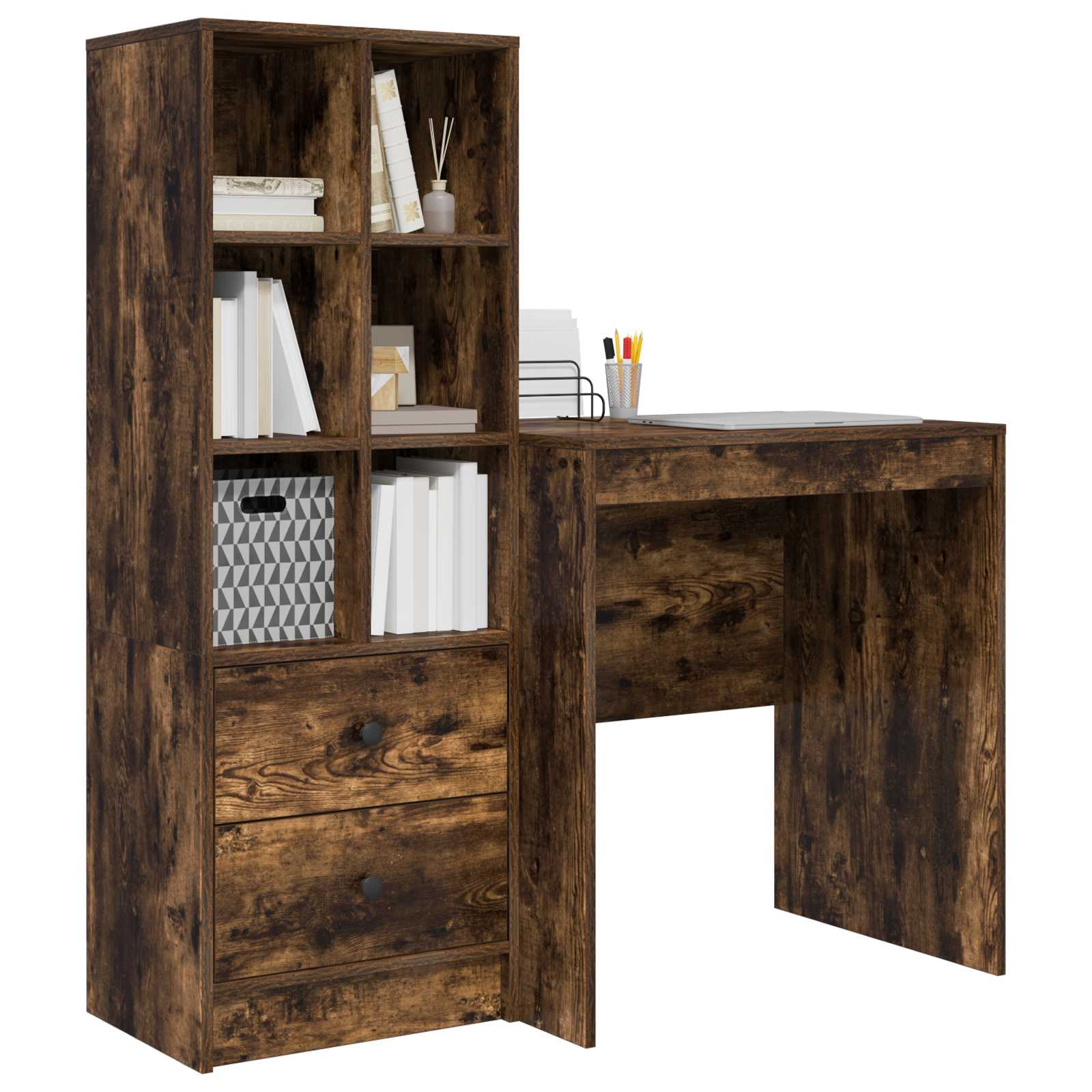 Bureau met lade met plank met opslag 2 pcs Gerookt eiken is nu te koop bij PeponiXL, paradijselijk wonen!