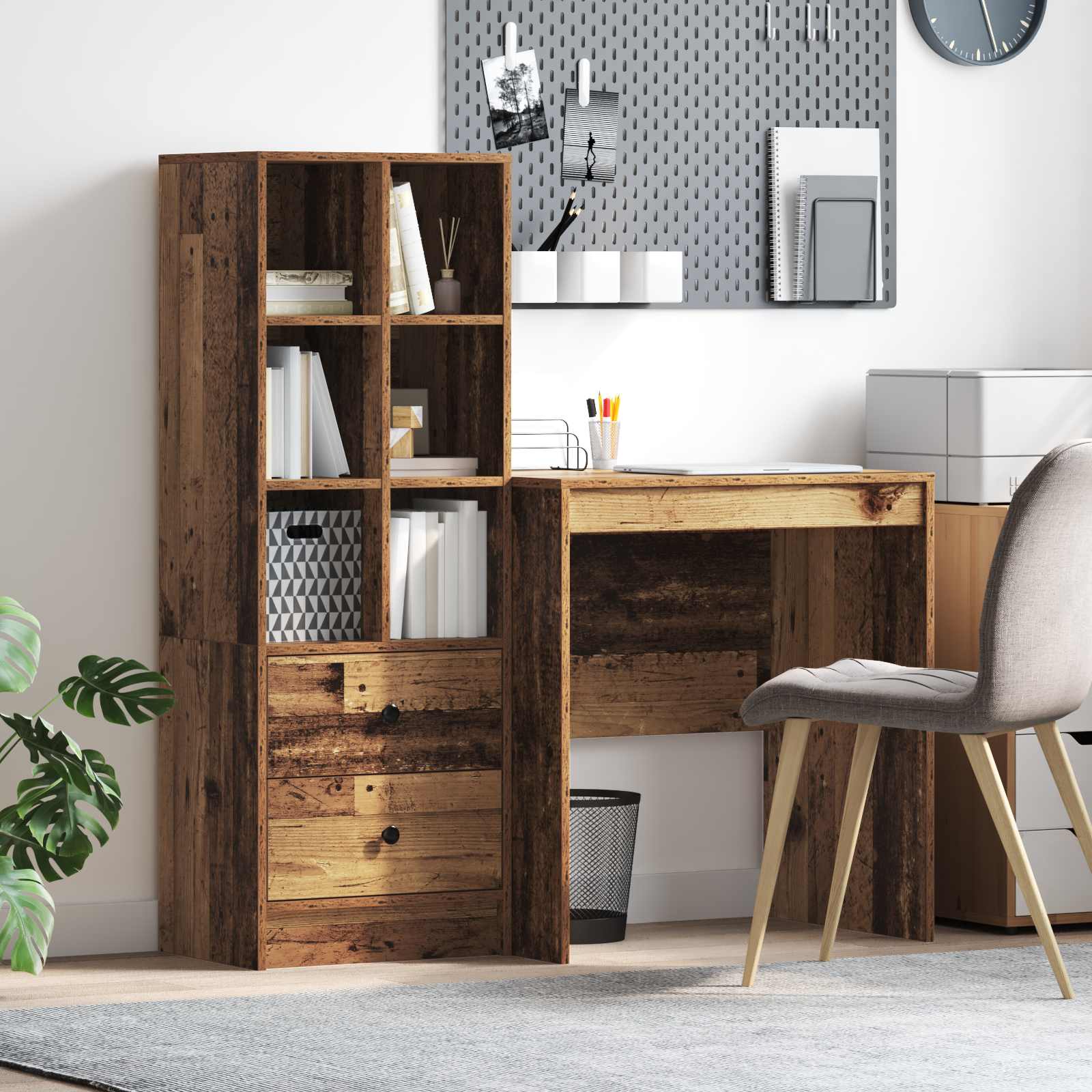 Bureau met lade met plank met opslag 2 pcs Oudhout is nu te koop bij PeponiXL, paradijselijk wonen!