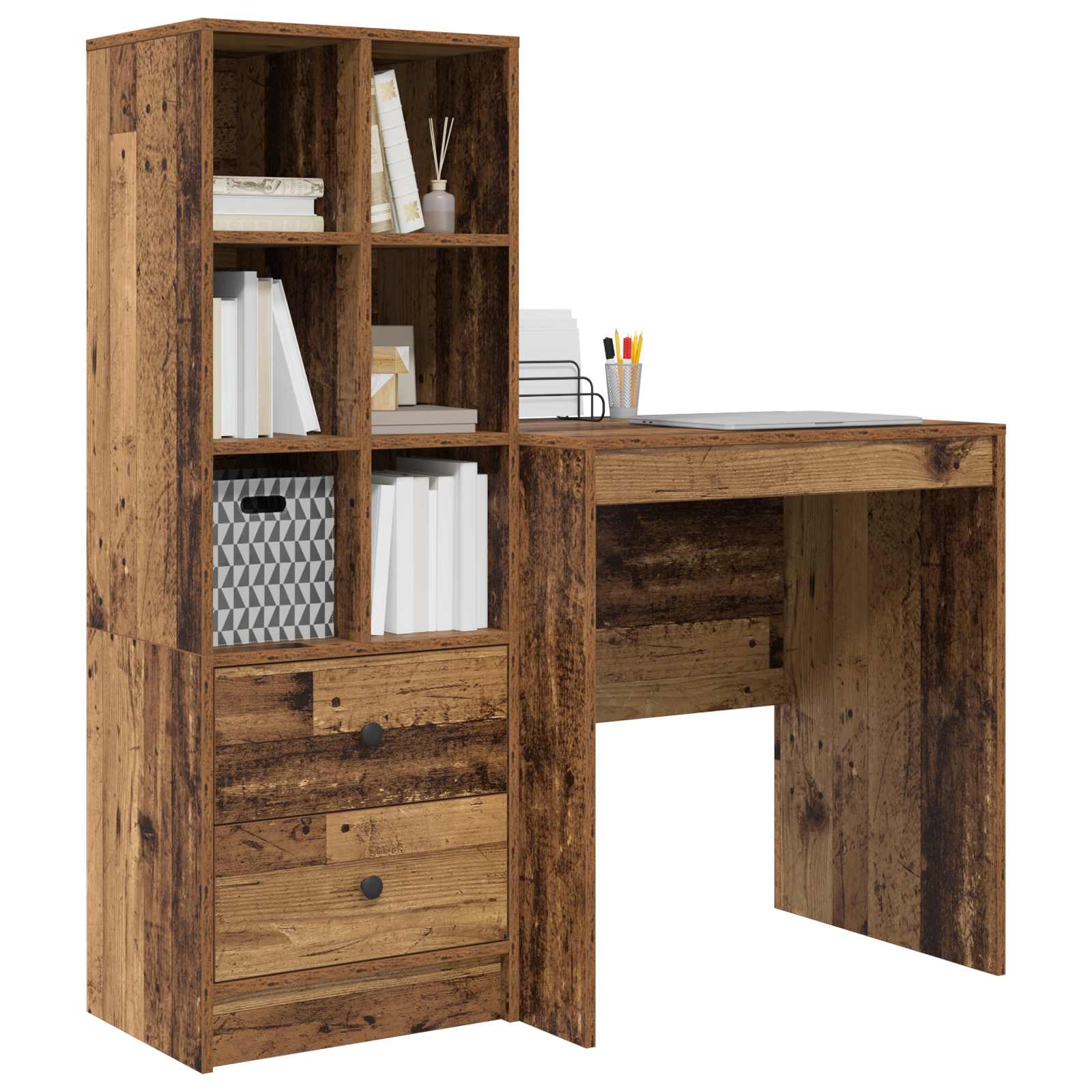 Bureau met lade met plank met opslag 2 pcs Oudhout is nu te koop bij PeponiXL, paradijselijk wonen!