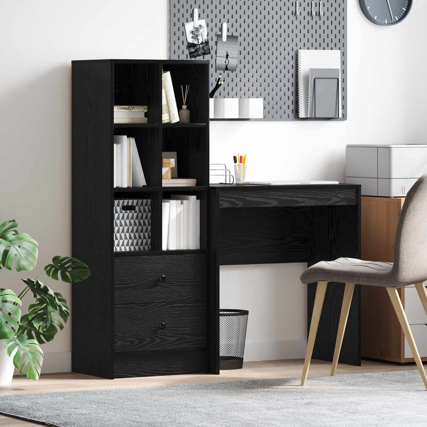 Bureau met lade met plank met opslag 2 pcs Zwart Eiken is nu te koop bij PeponiXL, paradijselijk wonen!