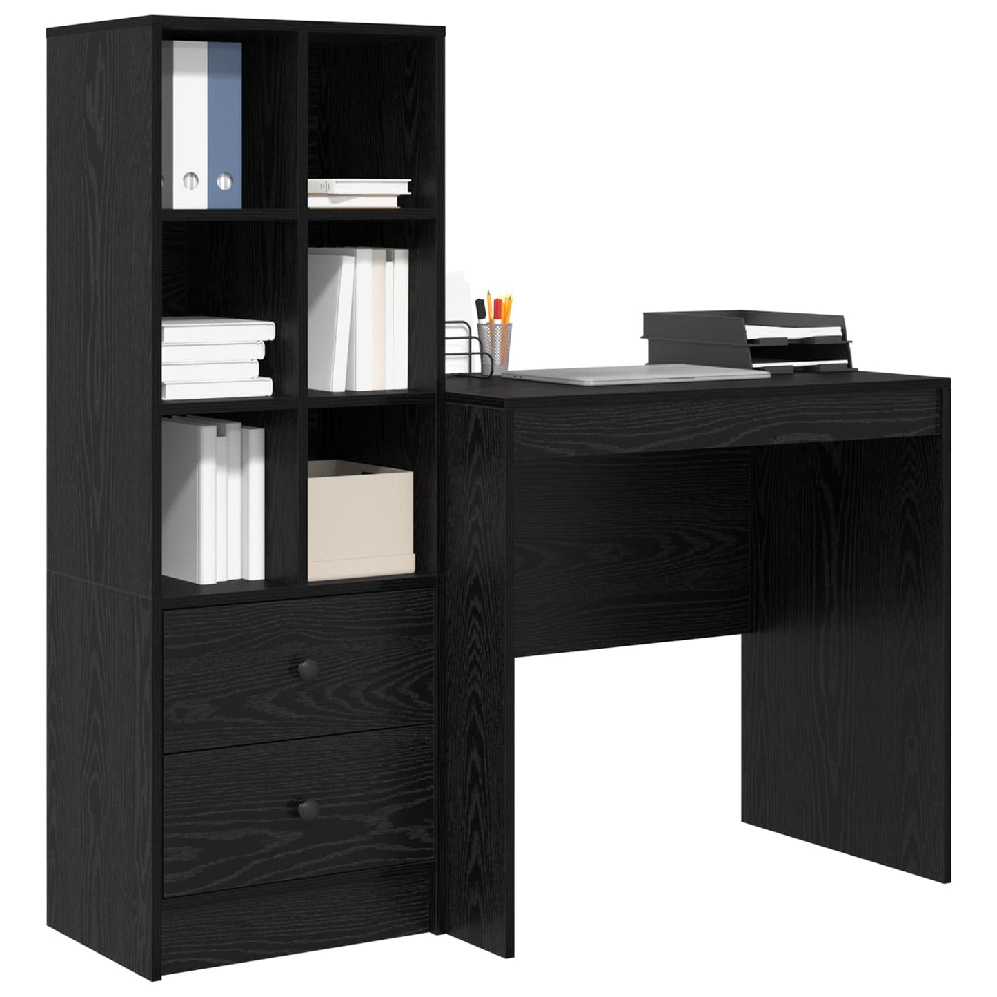 Bureau met lade met plank met opslag 2 pcs Zwart Eiken is nu te koop bij PeponiXL, paradijselijk wonen!