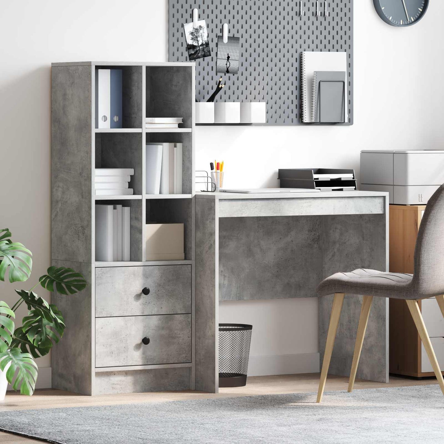 Bureau met lade met plank met opslag 2 pcs Beton Grijs is nu te koop bij PeponiXL, paradijselijk wonen!