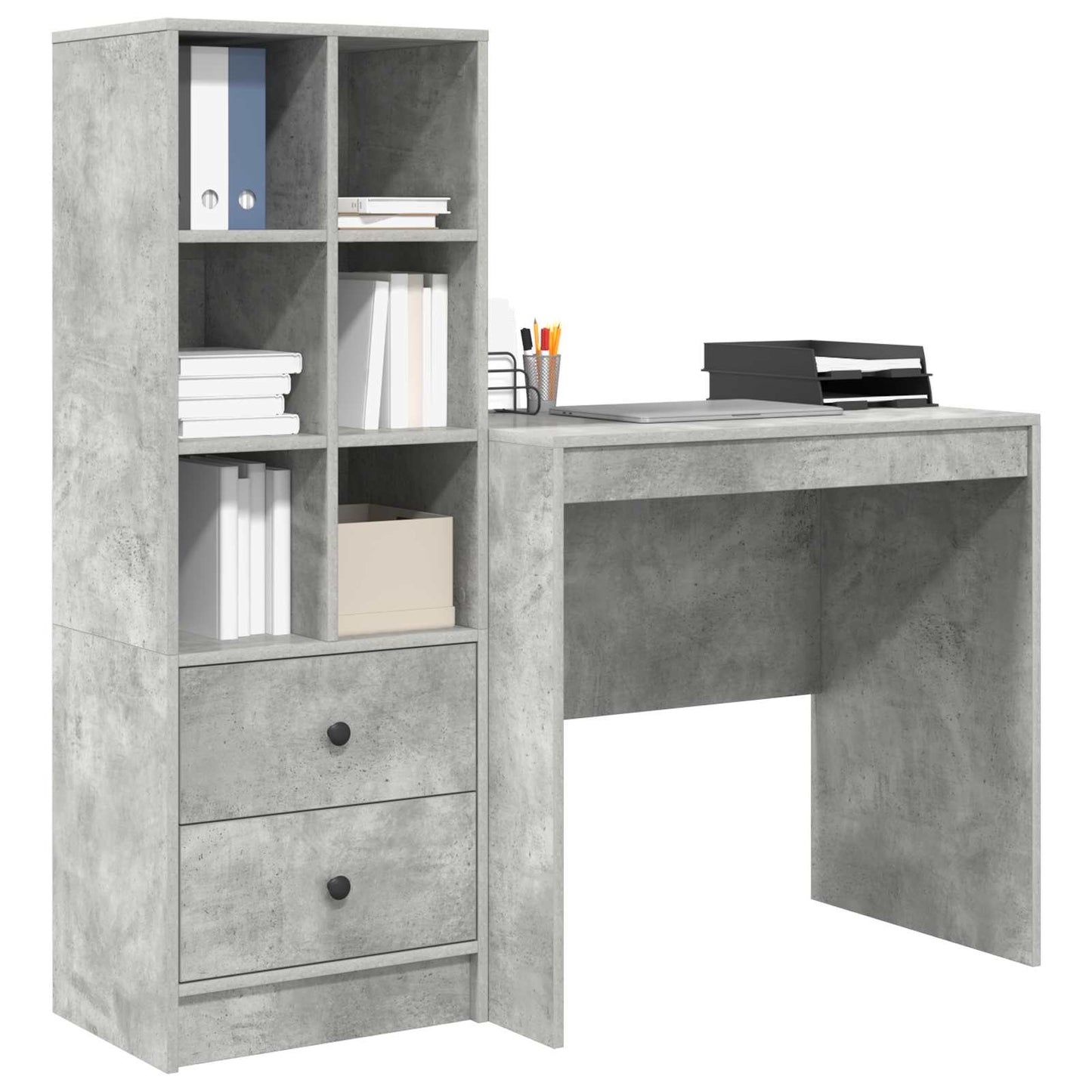 Bureau met lade met plank met opslag 2 pcs Beton Grijs is nu te koop bij PeponiXL, paradijselijk wonen!