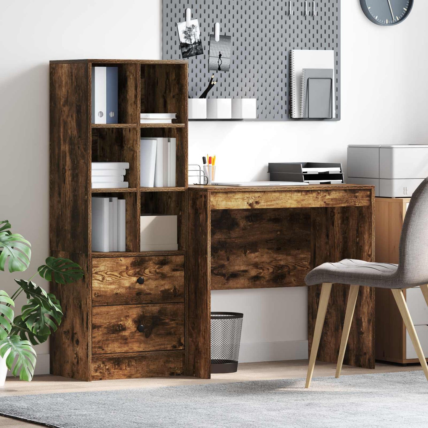 Bureau met lade met plank met opslag 2 pcs Gerookt eiken is nu te koop bij PeponiXL, paradijselijk wonen!