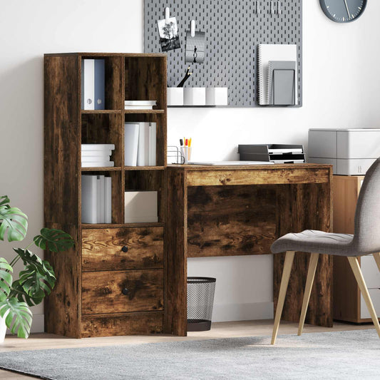 Bureau met lade met plank met opslag 2 pcs Gerookt eiken is nu te koop bij PeponiXL, paradijselijk wonen!