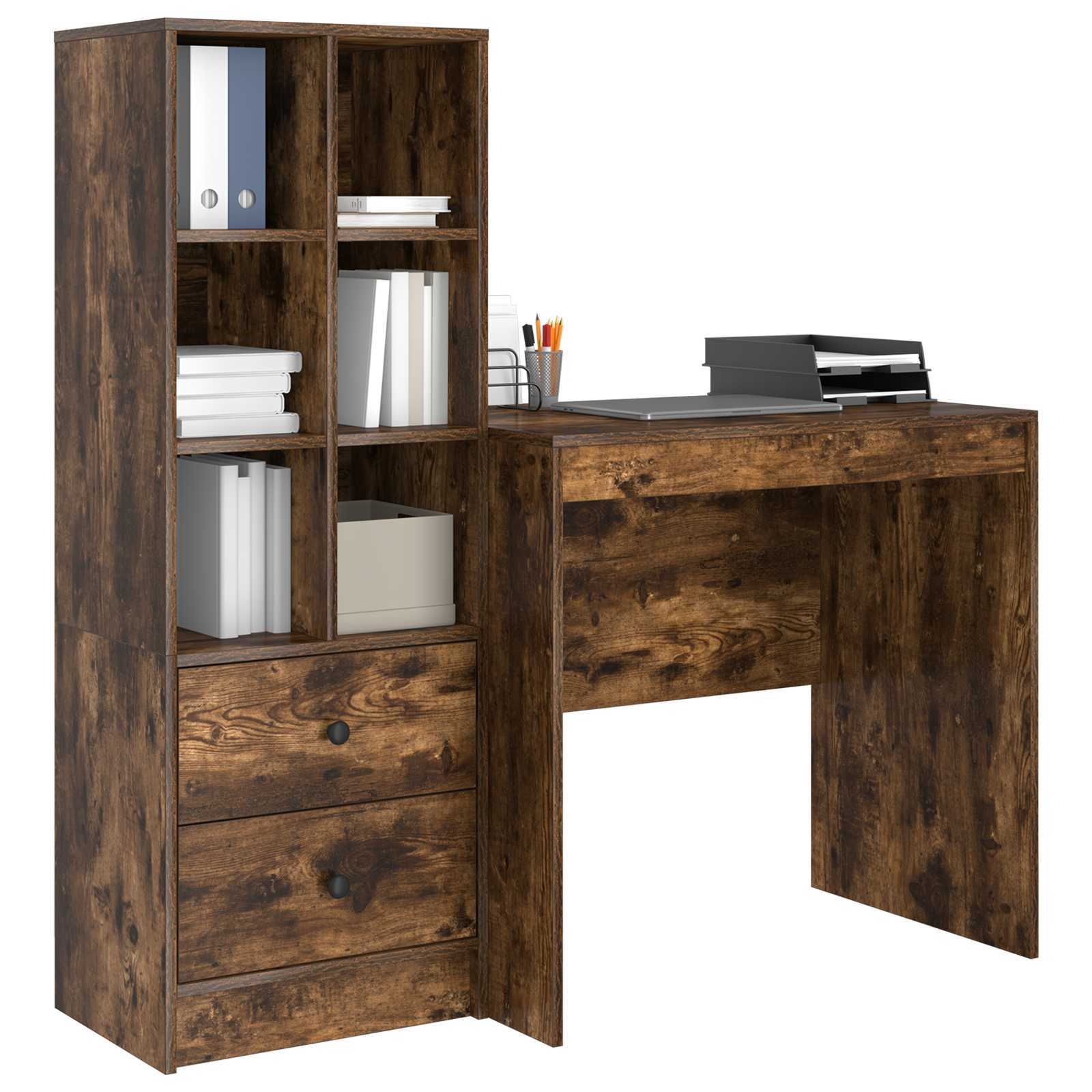 Bureau met lade met plank met opslag 2 pcs Gerookt eiken is nu te koop bij PeponiXL, paradijselijk wonen!