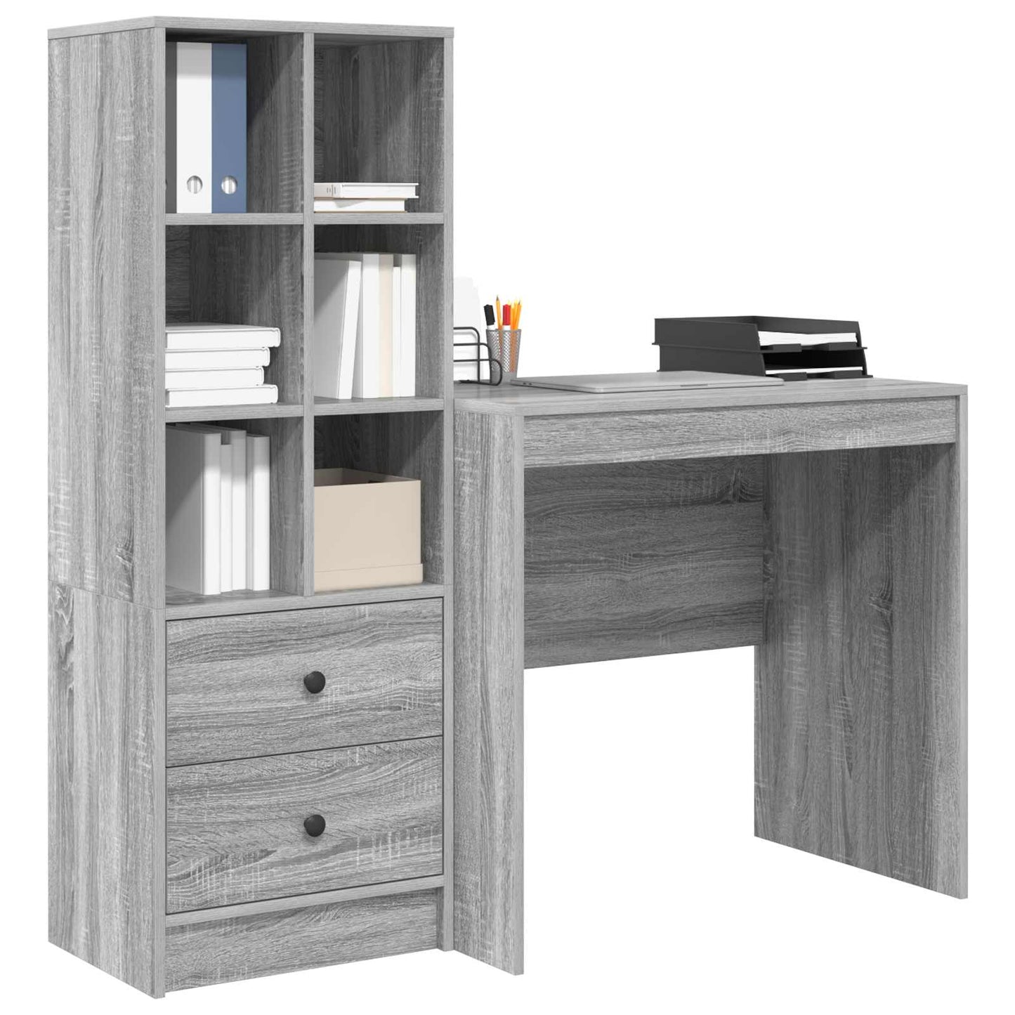 Bureau met lade met plank met opslag 2 pcs Grijs Sonoma is nu te koop bij PeponiXL, paradijselijk wonen!
