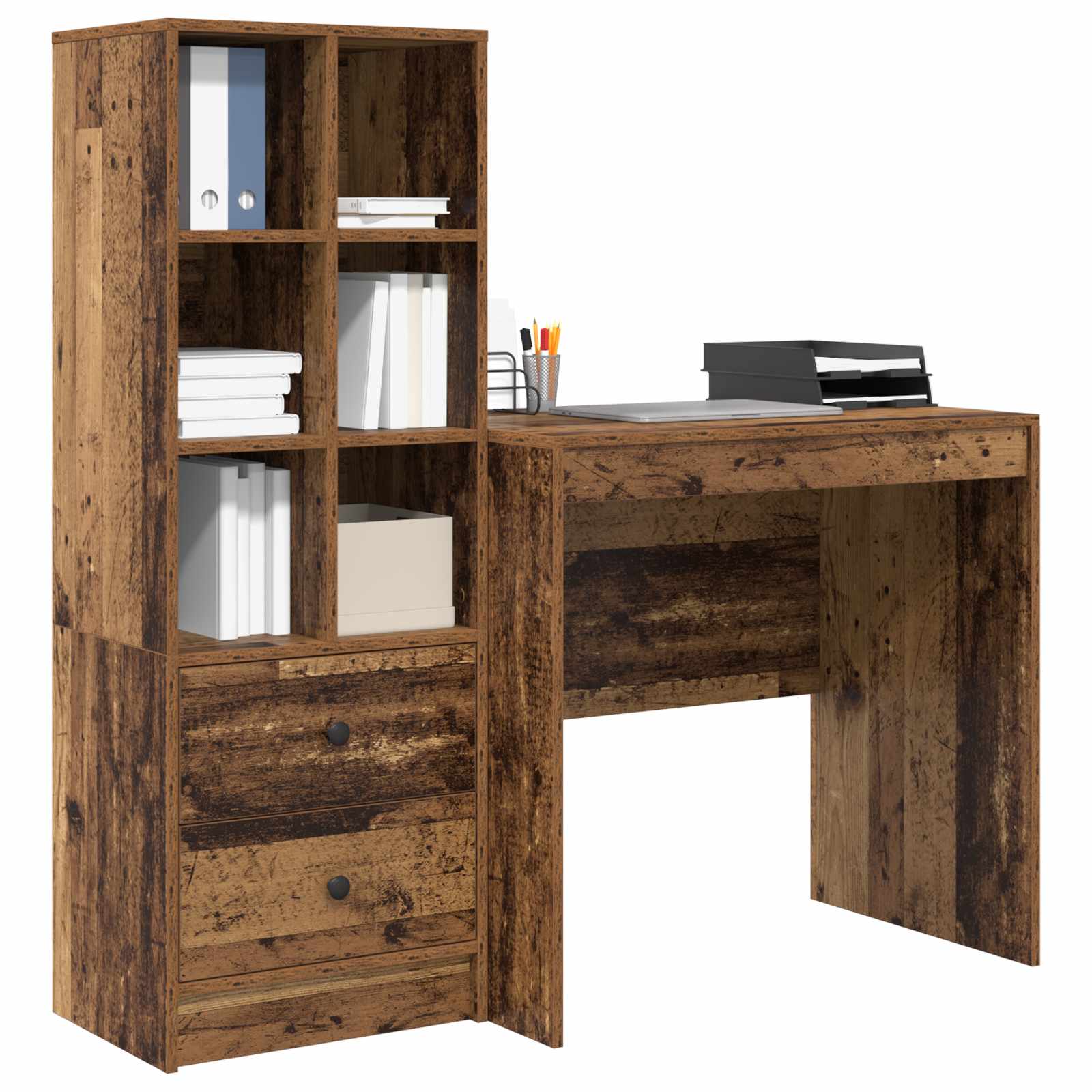 Bureau met lade met plank met opslag 2 pcs Oudhout is nu te koop bij PeponiXL, paradijselijk wonen!