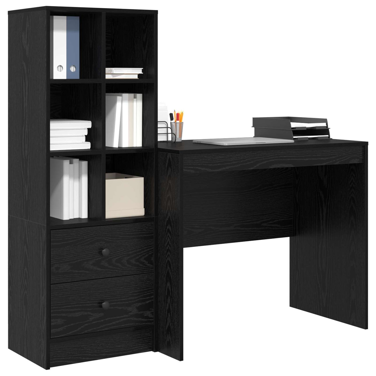 Bureau met lade met plank met opslag 2 pcs Zwart Eiken is nu te koop bij PeponiXL, paradijselijk wonen!