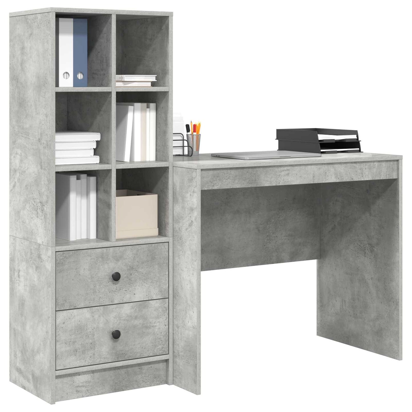 Bureau met lade met plank met opslag 2 pcs Beton Grijs is nu te koop bij PeponiXL, paradijselijk wonen!