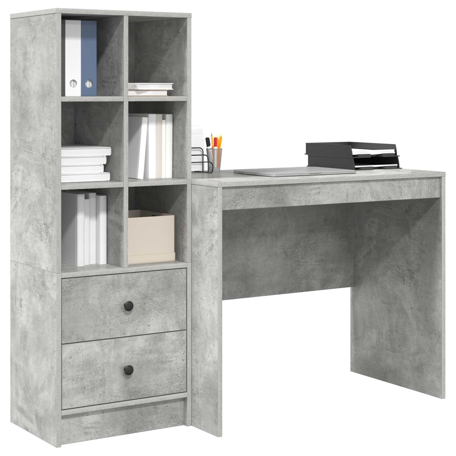 Bureau met lade met plank met opslag 2 pcs Beton Grijs is nu te koop bij PeponiXL, paradijselijk wonen!