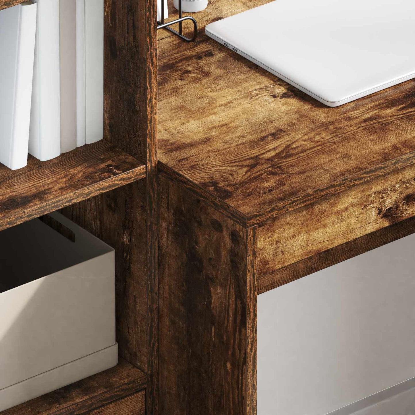Bureau met lade met plank met opslag 2 pcs Gerookt eiken is nu te koop bij PeponiXL, paradijselijk wonen!