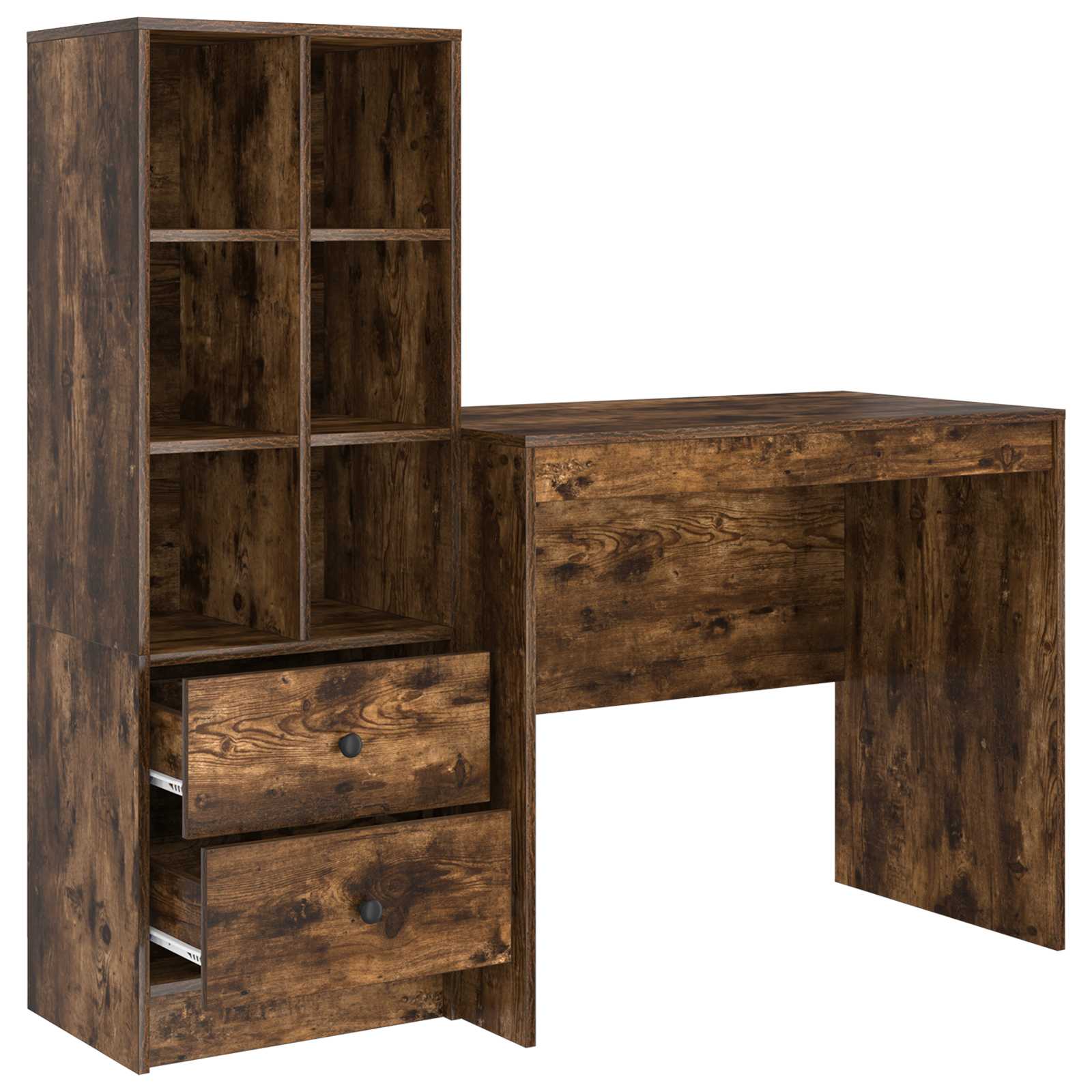 Bureau met lade met plank met opslag 2 pcs Gerookt eiken is nu te koop bij PeponiXL, paradijselijk wonen!