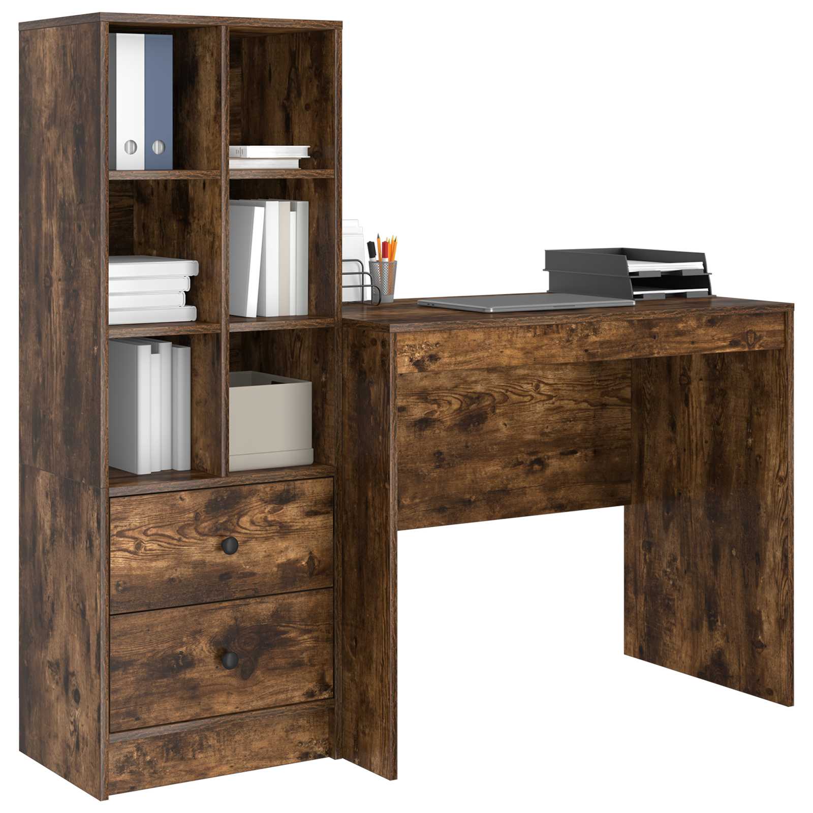 Bureau met lade met plank met opslag 2 pcs Gerookt eiken is nu te koop bij PeponiXL, paradijselijk wonen!