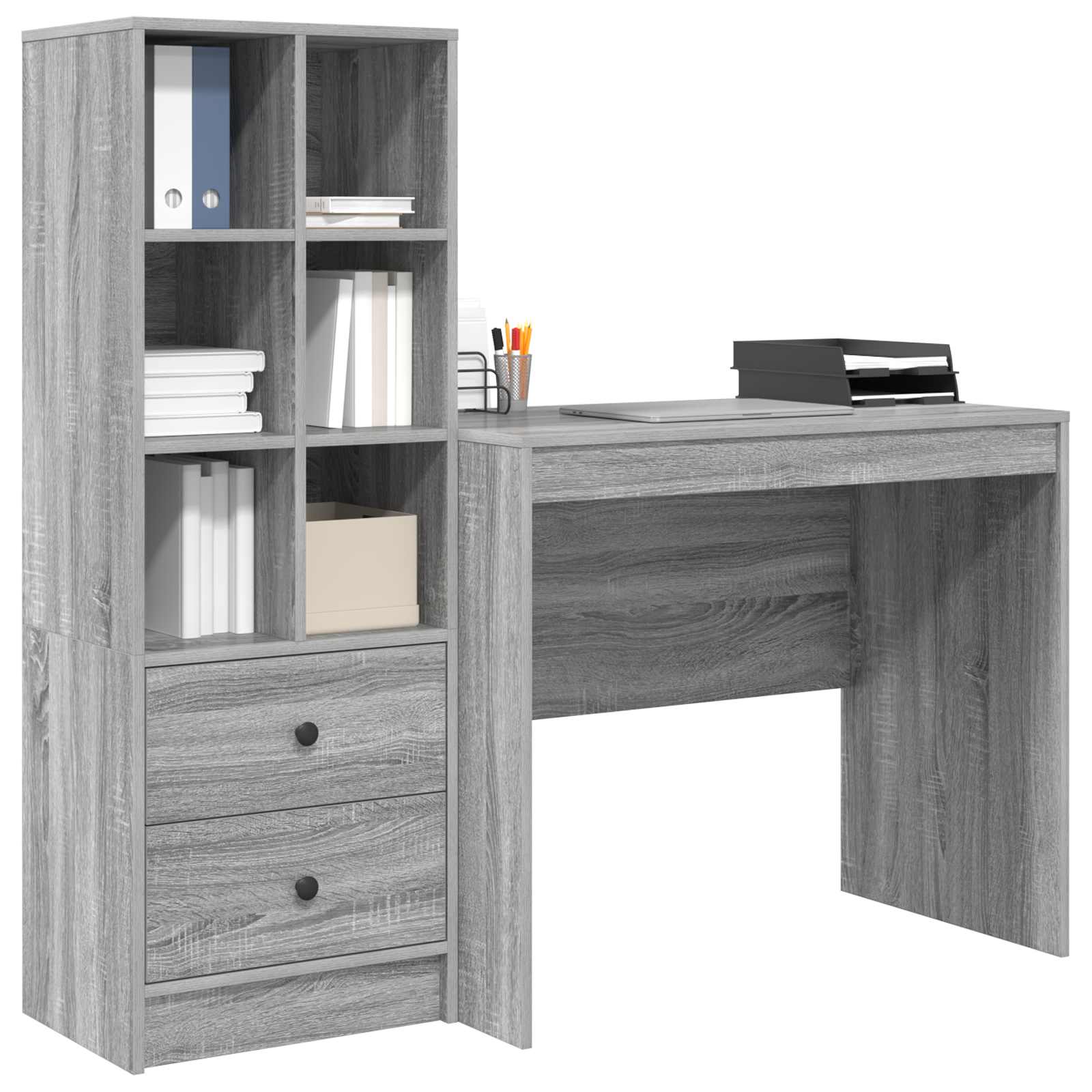 Bureau met lade met plank met opslag 2 pcs Grijs Sonoma is nu te koop bij PeponiXL, paradijselijk wonen!
