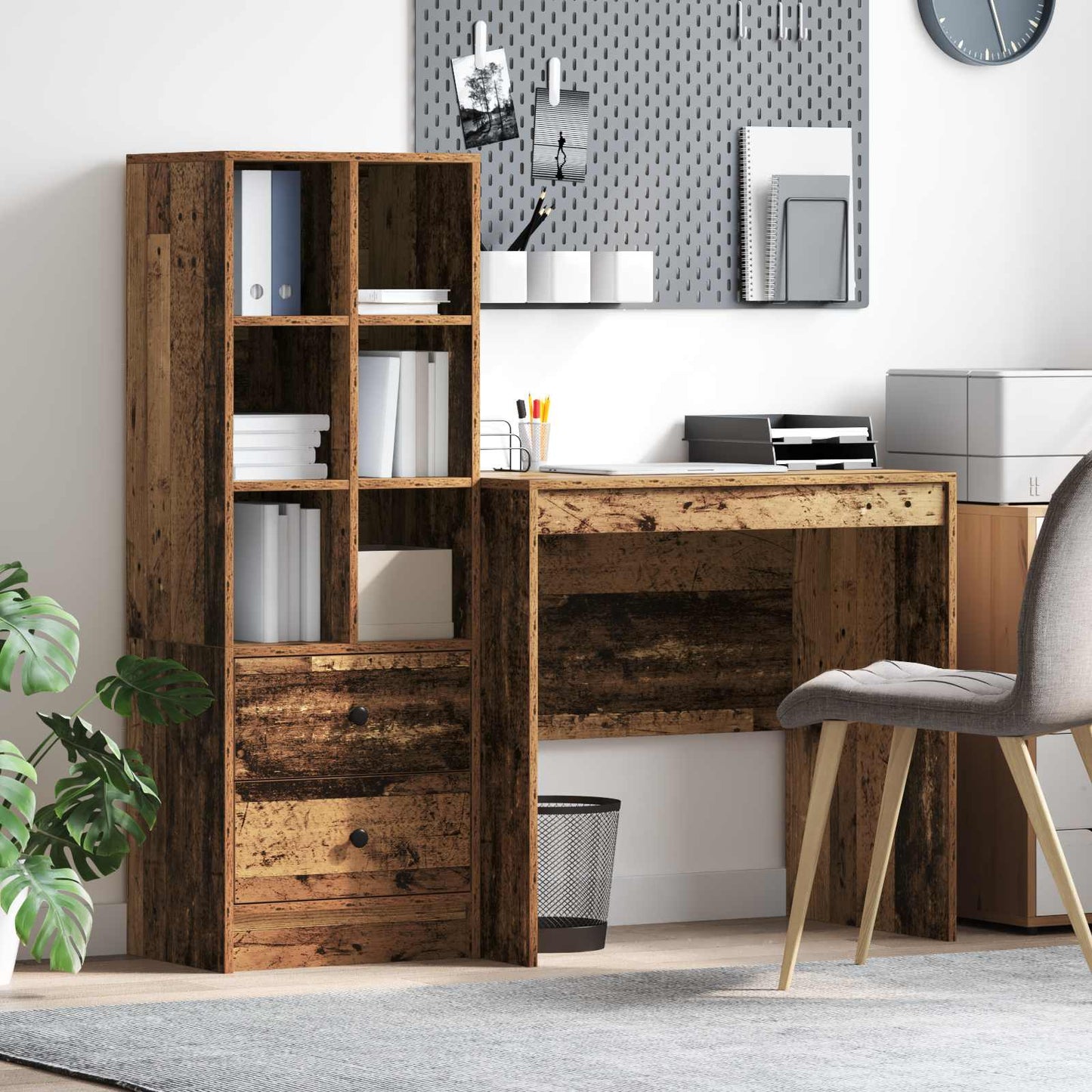 Bureau met lade met plank met opslag 2 pcs Oudhout is nu te koop bij PeponiXL, paradijselijk wonen!