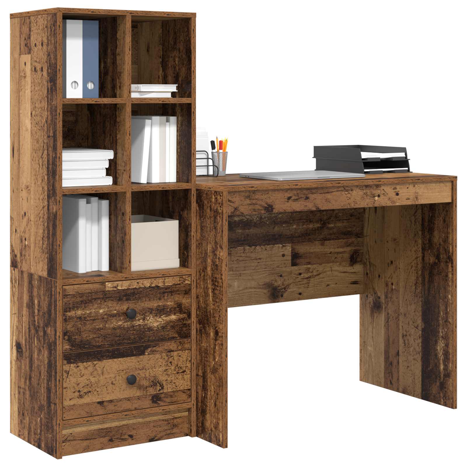 Bureau met lade met plank met opslag 2 pcs Oudhout is nu te koop bij PeponiXL, paradijselijk wonen!