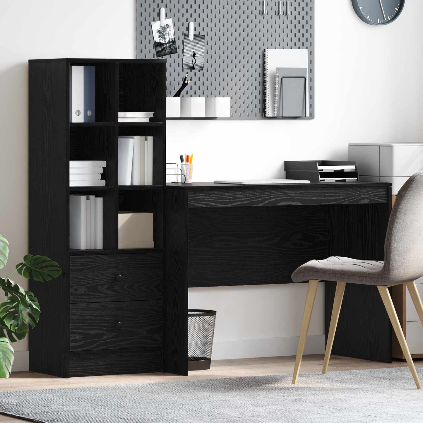 Bureau met lade 2 pcs Zwart Eiken is nu te koop bij PeponiXL, paradijselijk wonen!