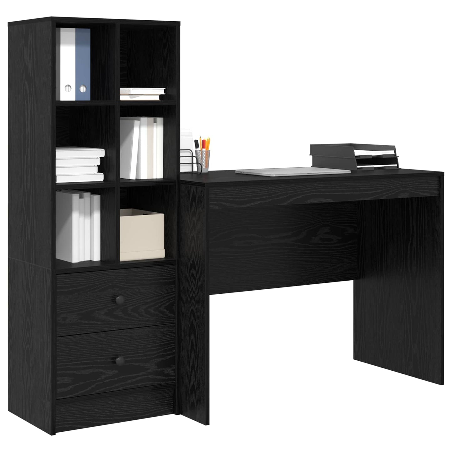 Bureau met lade 2 pcs Zwart Eiken is nu te koop bij PeponiXL, paradijselijk wonen!