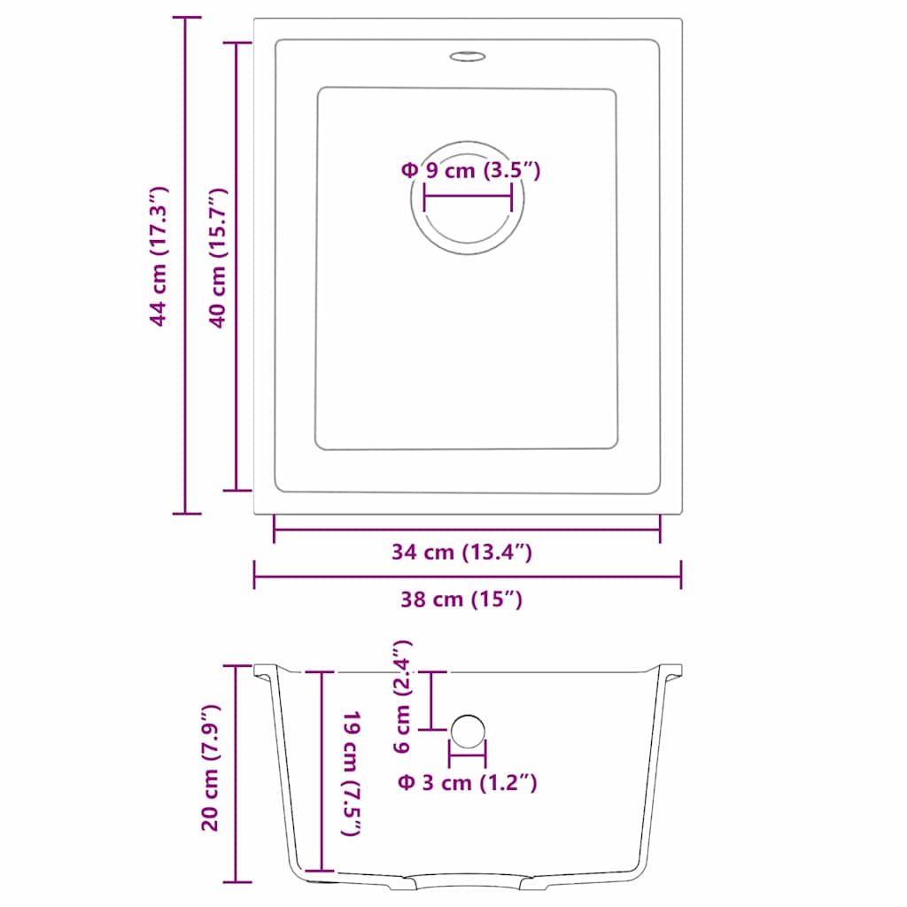 Keukenwasbak Wit 38 x 44 x 20 cm Graniet is nu te koop bij PeponiXL, paradijselijk wonen!