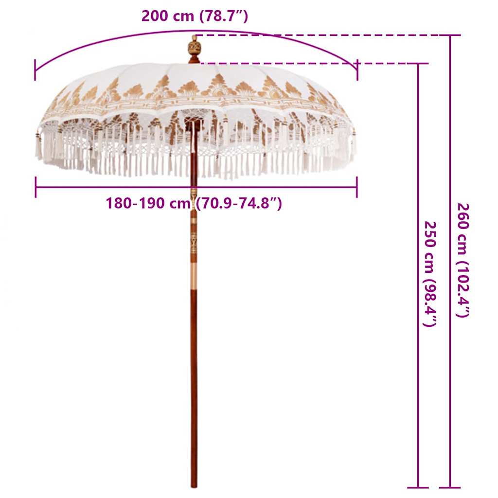 Balinese Parasol Crème 190 x 190 x 260 cm is nu te koop bij PeponiXL, paradijselijk wonen!