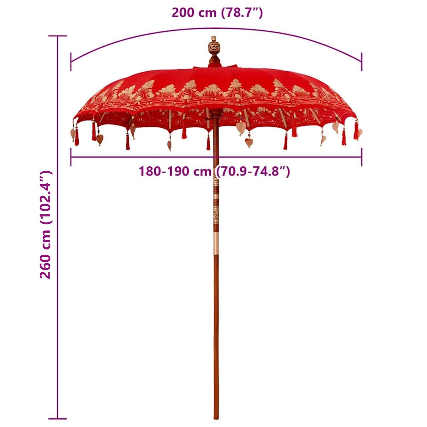 Balinese Parasol Rood 185 x 185 x 260 cm is nu te koop bij PeponiXL, paradijselijk wonen!