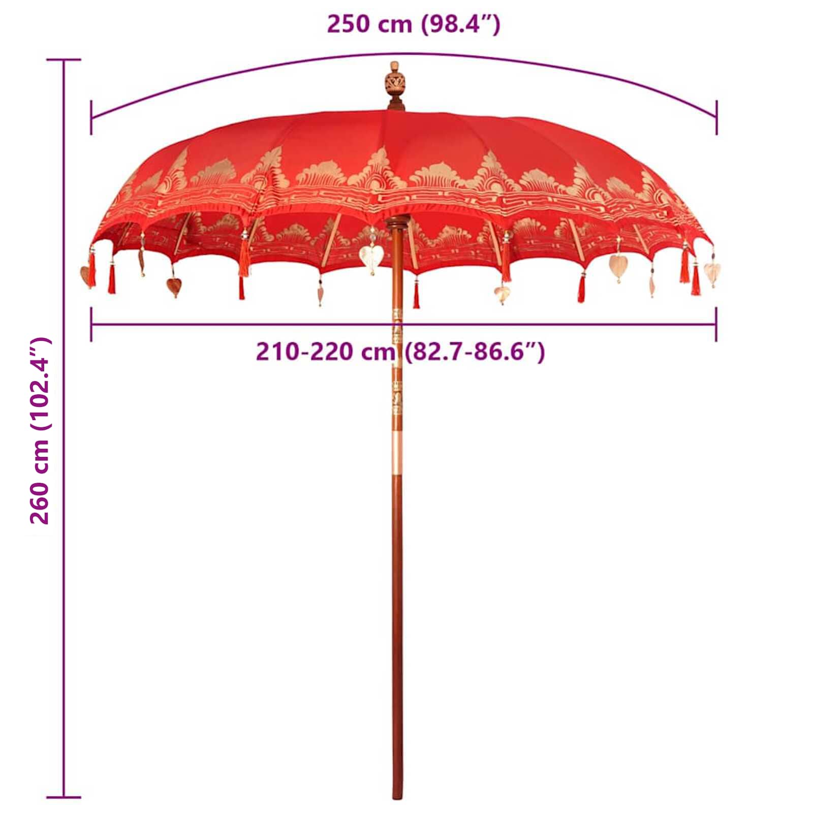 Balinese Parasol Rood 215 x 215 x 260 cm is nu te koop bij PeponiXL, paradijselijk wonen!