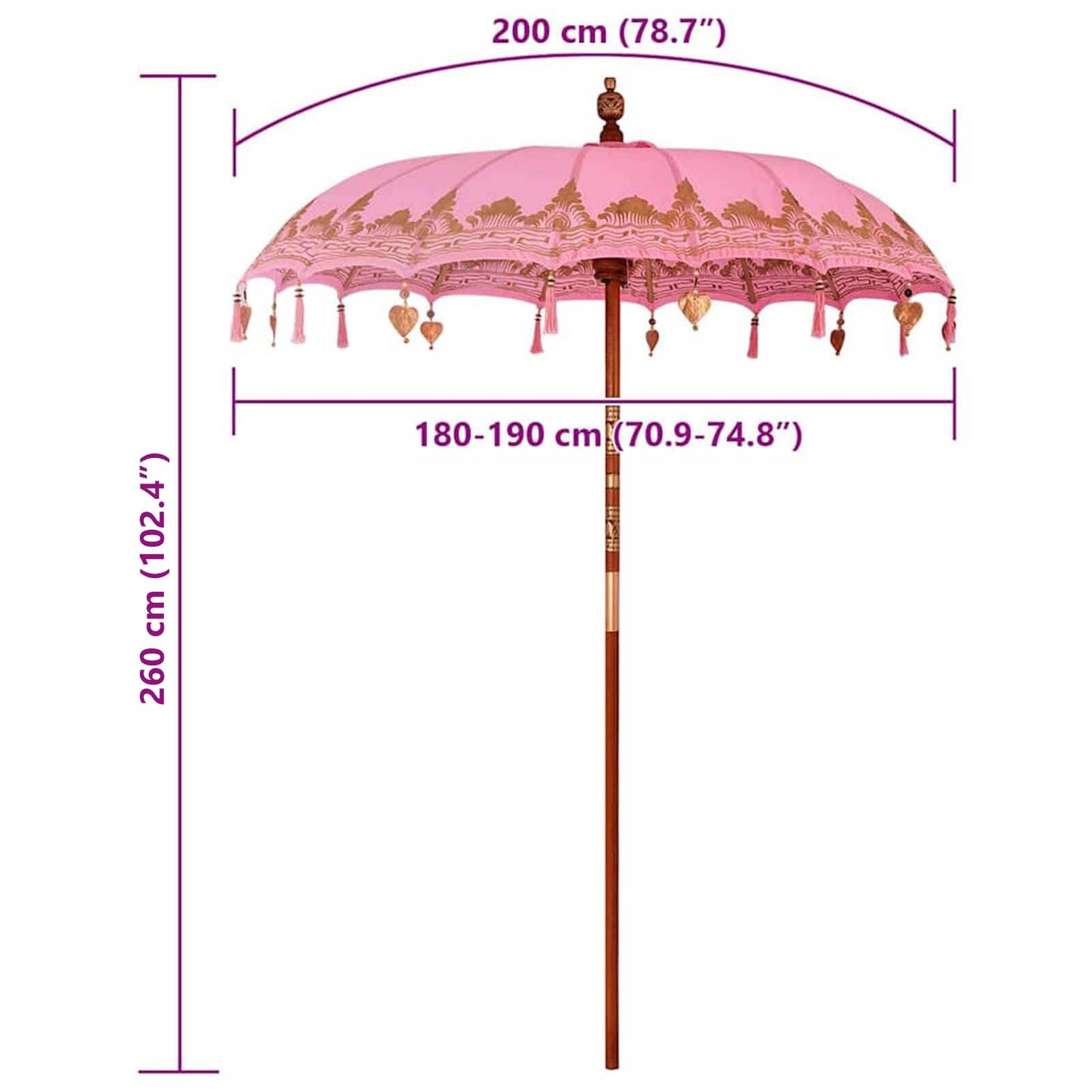 Balinese Parasol Roze 185 x 185 x 260 cm is nu te koop bij PeponiXL, paradijselijk wonen!