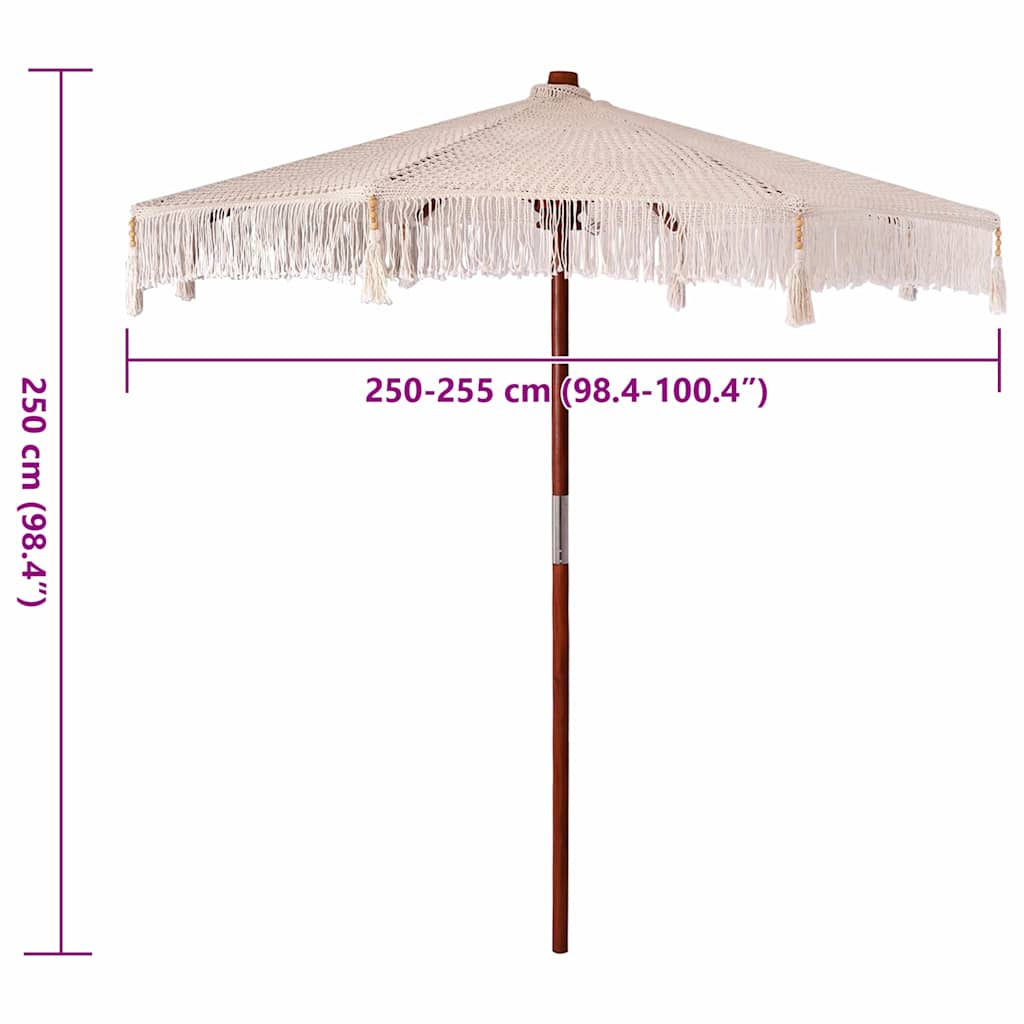 Macramé Parasol Crème 252,5 x 252,5 x 260 cm Katoen en Teakhout is nu te koop bij PeponiXL, paradijselijk wonen!