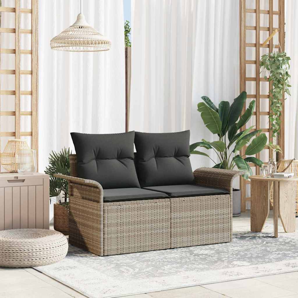 Tuinbank met kussen Lichtgrijs 141 x 62 x 69cm poly rattan is nu te koop bij PeponiXL, paradijselijk wonen!