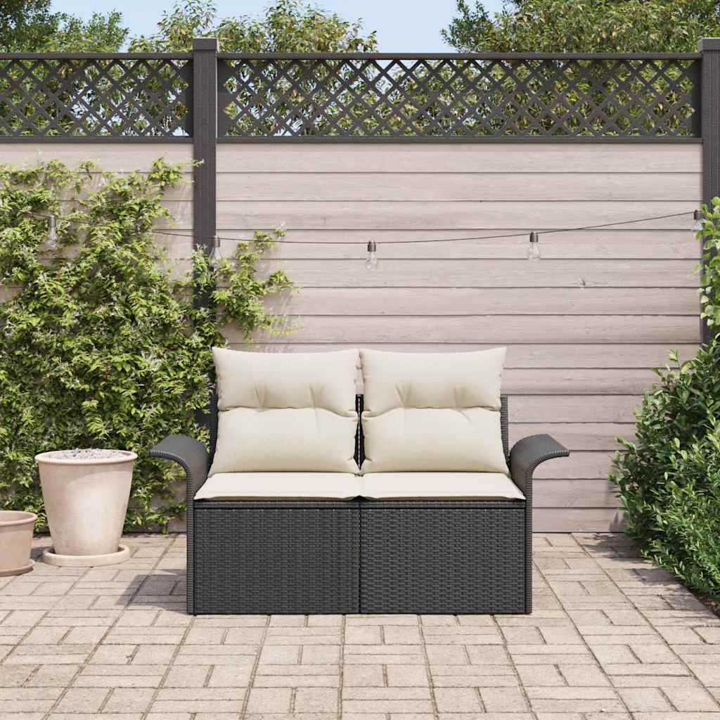 Tuinbank met kussen Zwart 141 x 62 x 69cm poly rattan is nu te koop bij PeponiXL, paradijselijk wonen!