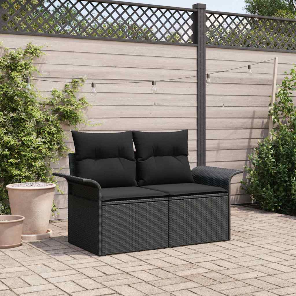 Tuinbank met kussen Zwart 141 x 62 x 69cm poly rattan is nu te koop bij PeponiXL, paradijselijk wonen!