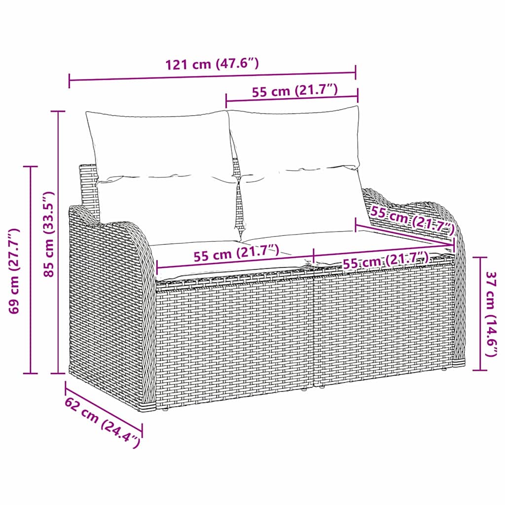 Tuinbank met kussen Bruin 121 x 62 x 69cm poly rattan is nu te koop bij PeponiXL, paradijselijk wonen!