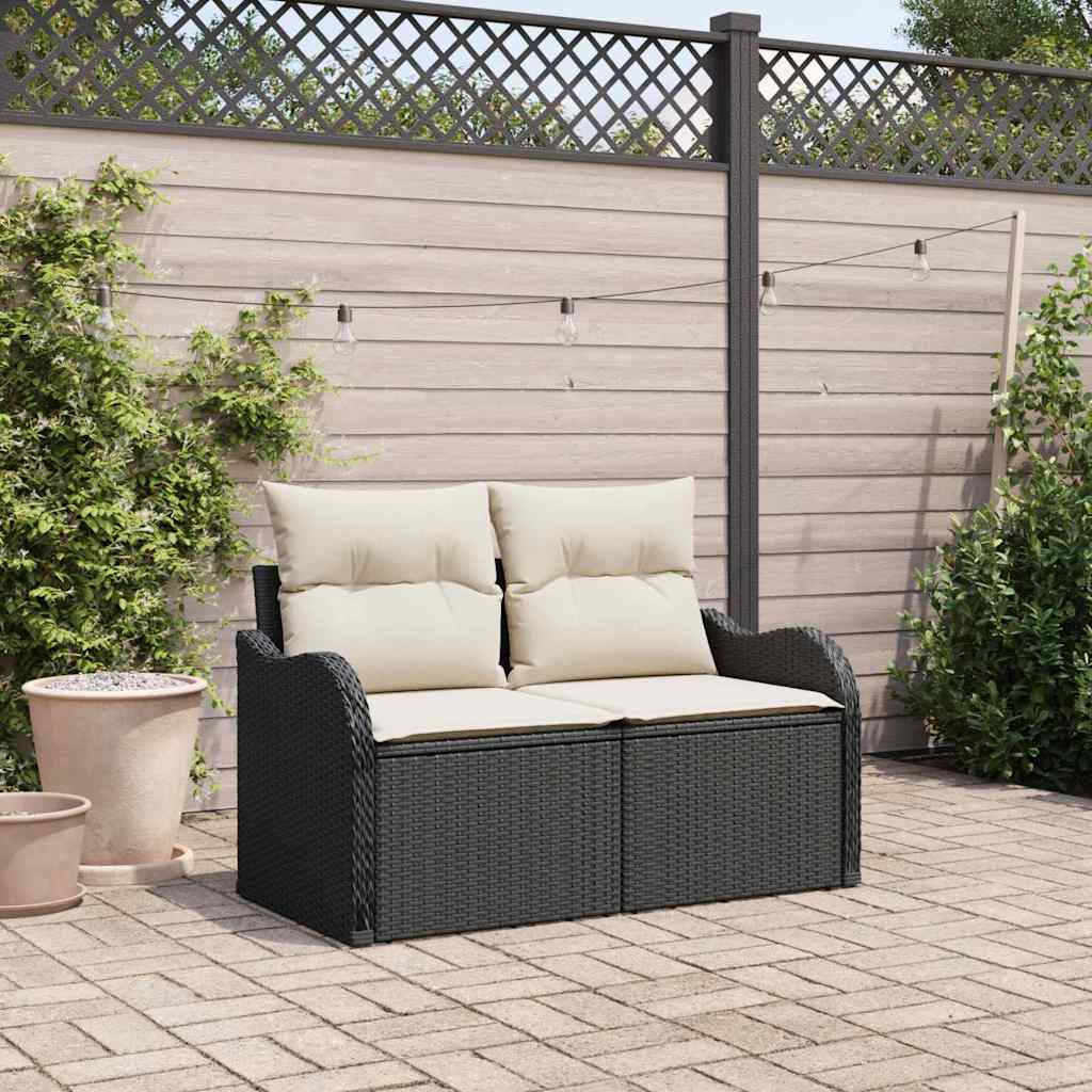 Tuinbank met kussen Zwart 121 x 62 x 69cm poly rattan is nu te koop bij PeponiXL, paradijselijk wonen!