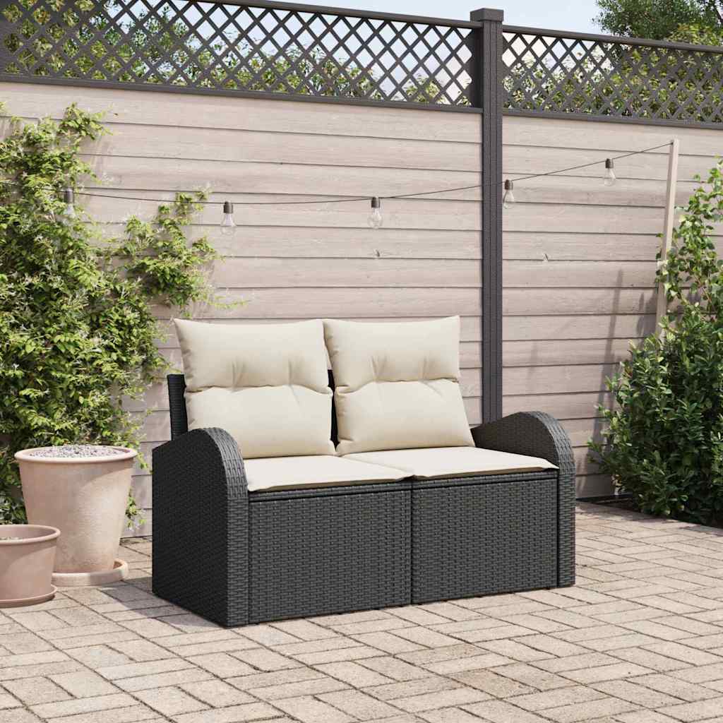 Tuinbank met kussen Zwart 124 x 62 x 69cm poly rattan is nu te koop bij PeponiXL, paradijselijk wonen!