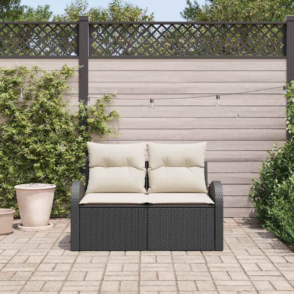 Tuinbank met kussen Zwart 124 x 62 x 69cm poly rattan is nu te koop bij PeponiXL, paradijselijk wonen!