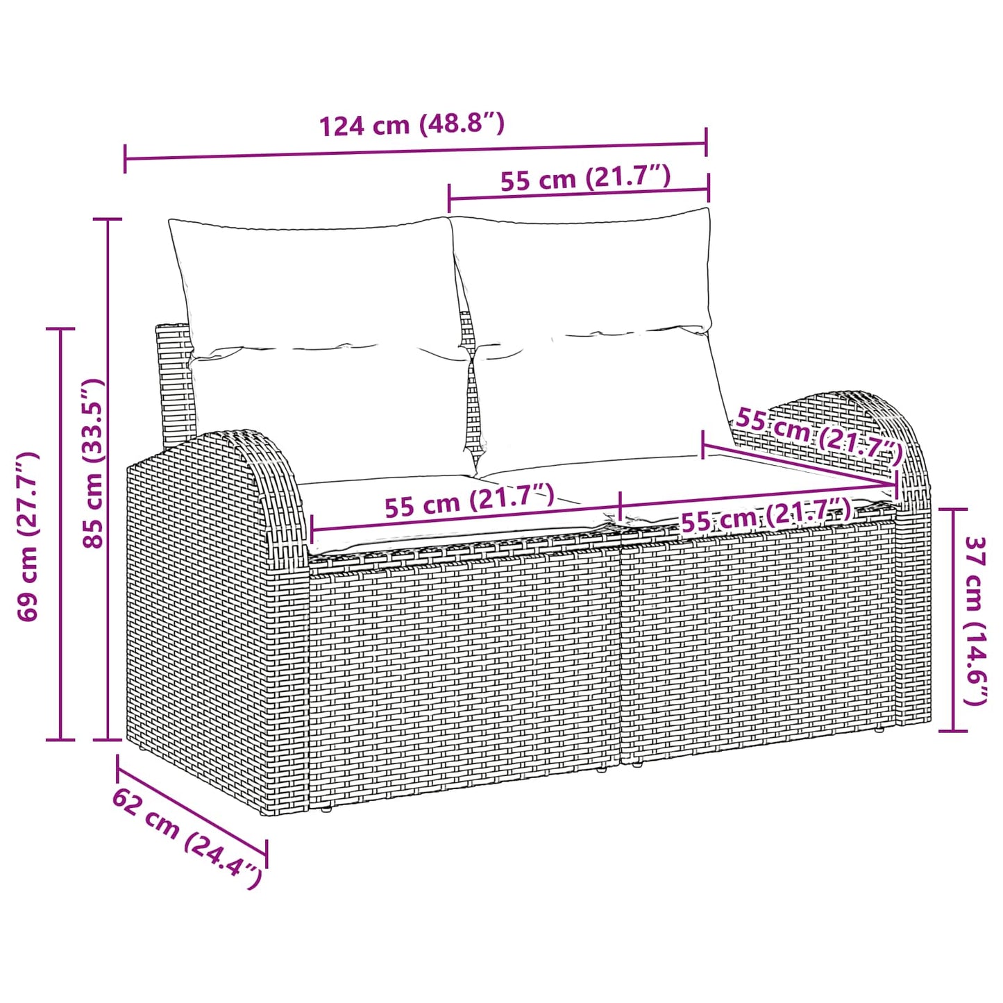 Tuinbank Zwart 124 x 62 x 85 cm poly rattan is nu te koop bij PeponiXL, paradijselijk wonen!