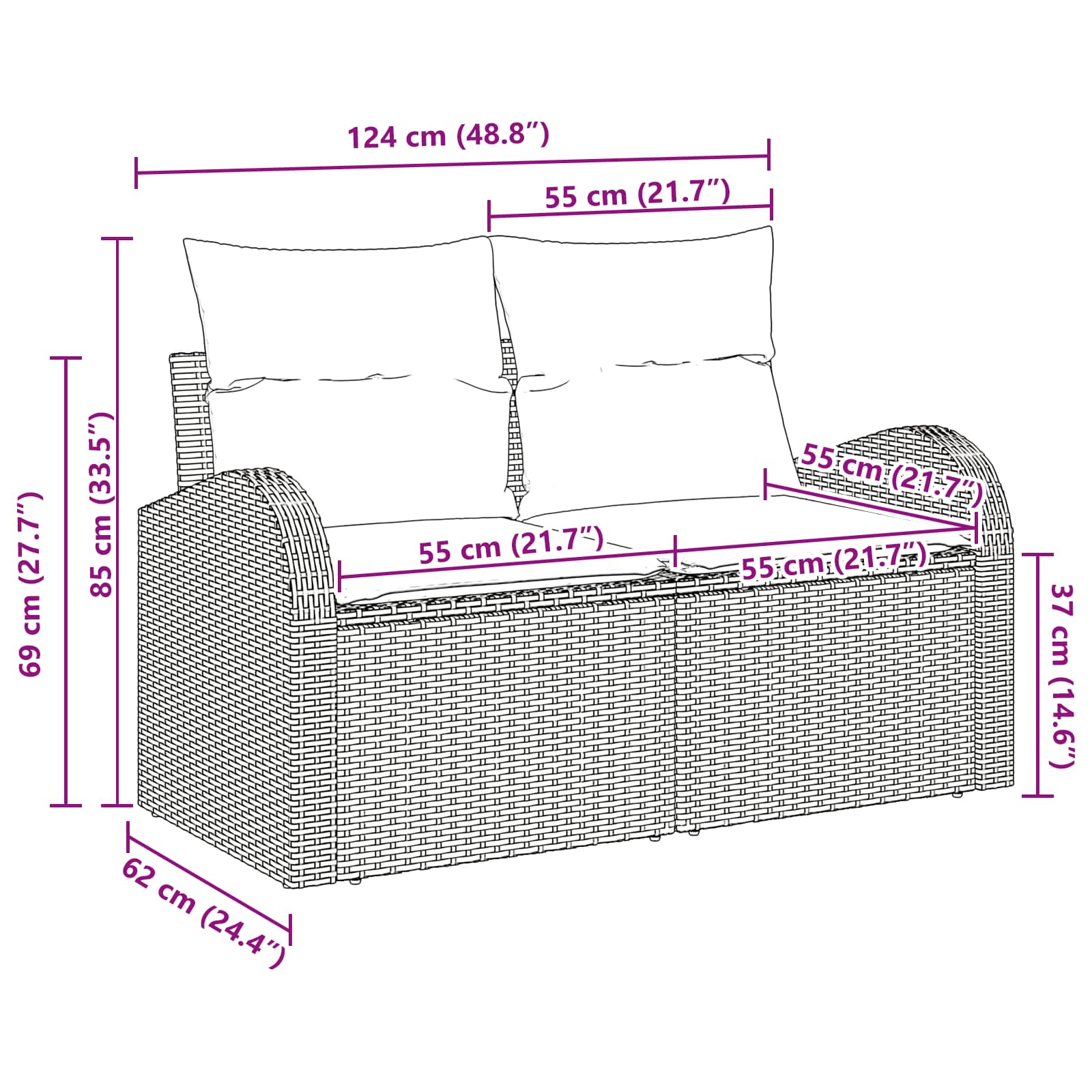 Tuinbank Zwart 124 x 62 x 85 cm poly rattan is nu te koop bij PeponiXL, paradijselijk wonen!