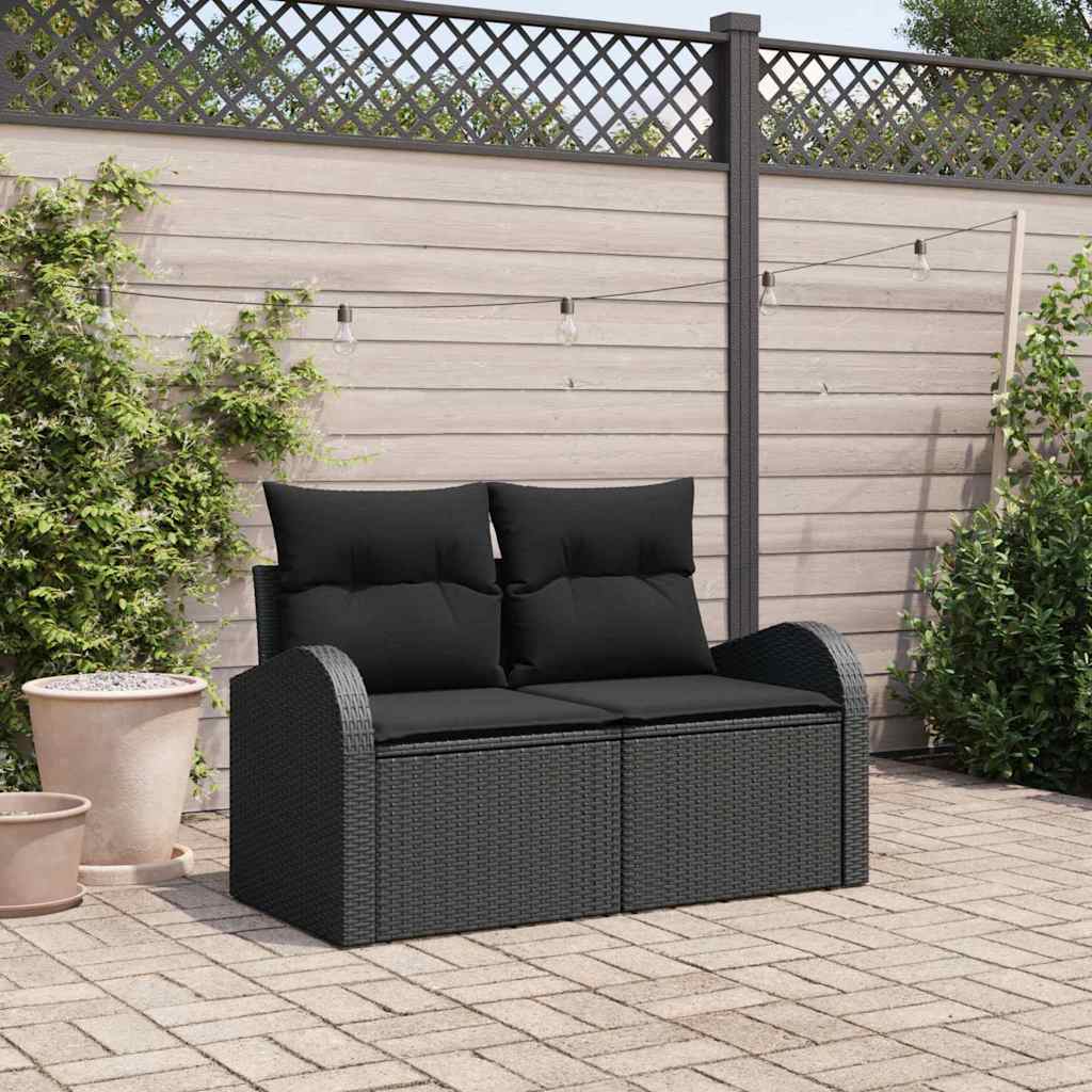 Tuinbank met kussen Zwart 124 x 62 x 69cm poly rattan is nu te koop bij PeponiXL, paradijselijk wonen!