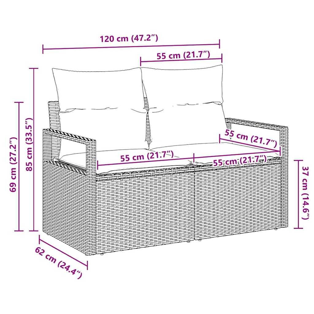 Tuinbank met kussen 120 x 62 x 69 cm poly rattan is nu te koop bij PeponiXL, paradijselijk wonen!