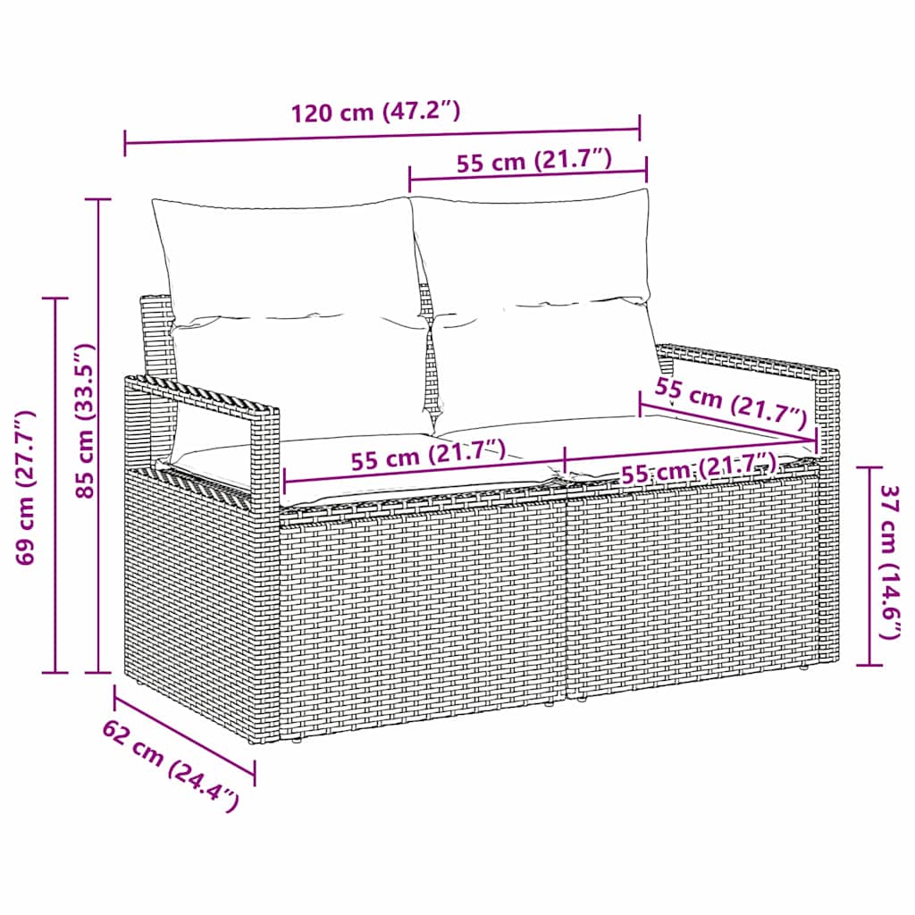 Tuinbank met kussen 120 x 62 x 69 cm poly rattan is nu te koop bij PeponiXL, paradijselijk wonen!