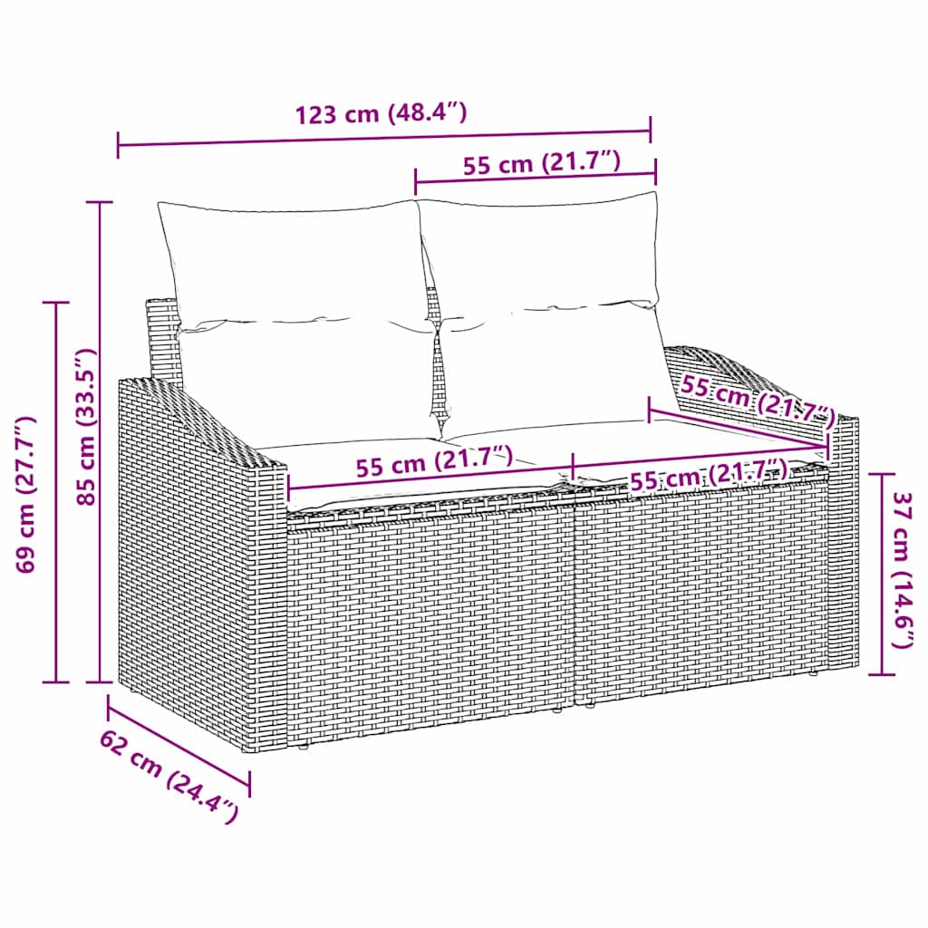 Tuinbank met kussen 123 x 62 x 69 cm poly rattan is nu te koop bij PeponiXL, paradijselijk wonen!