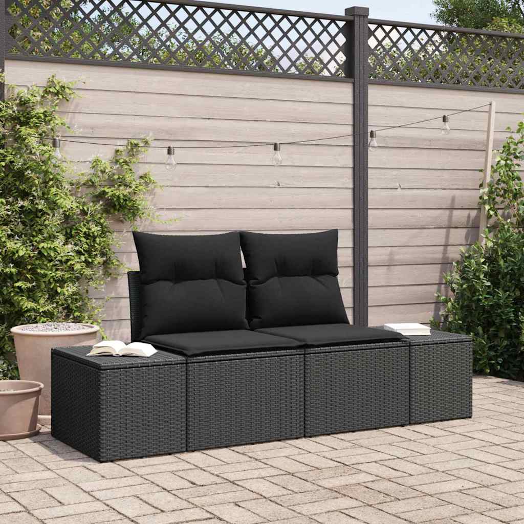 Tuinbank met kussen Zwart 184 x 62 x 69 cm poly rattan is nu te koop bij PeponiXL, paradijselijk wonen!