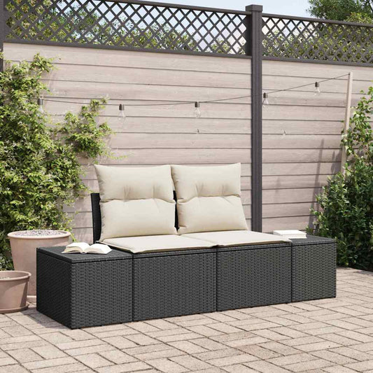 Tuinbank met kussen Zwart 184 x 62 x 69 cm poly rattan is nu te koop bij PeponiXL, paradijselijk wonen!