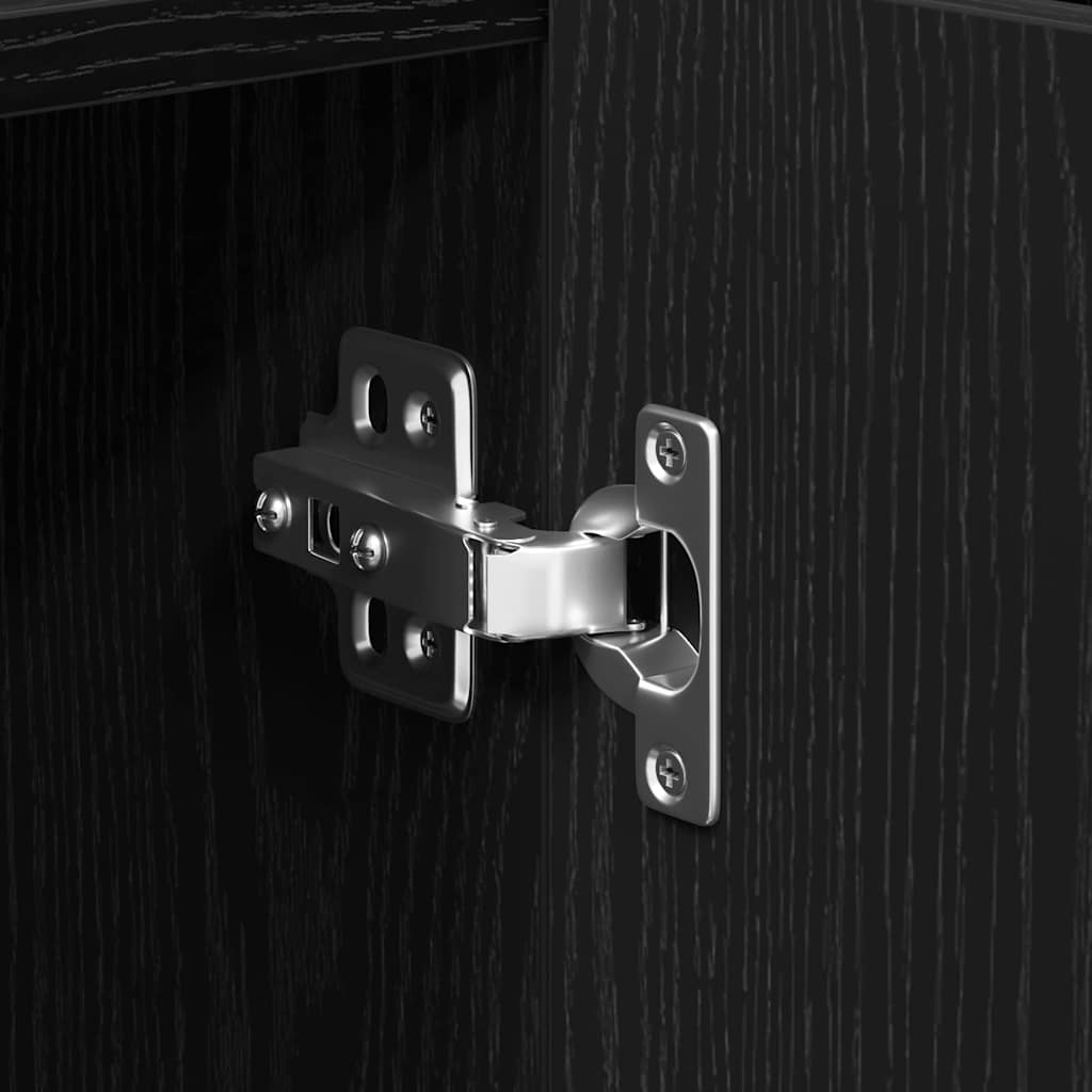 Dressoir Zwart Eiken 90 x 34 x 80 cm Bewerkt hout is nu te koop bij PeponiXL, paradijselijk wonen!