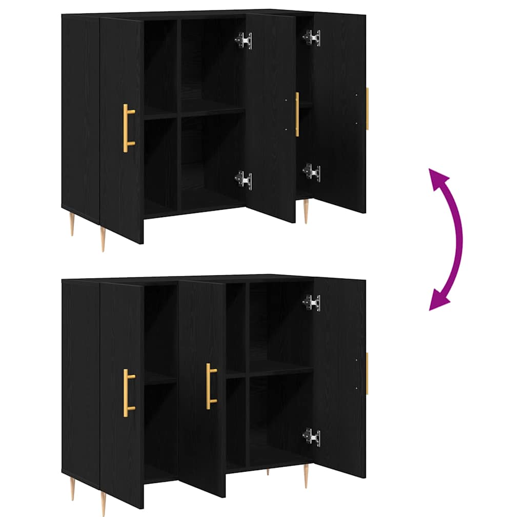 Dressoir Zwart Eiken 90 x 34 x 80 cm Bewerkt hout is nu te koop bij PeponiXL, paradijselijk wonen!