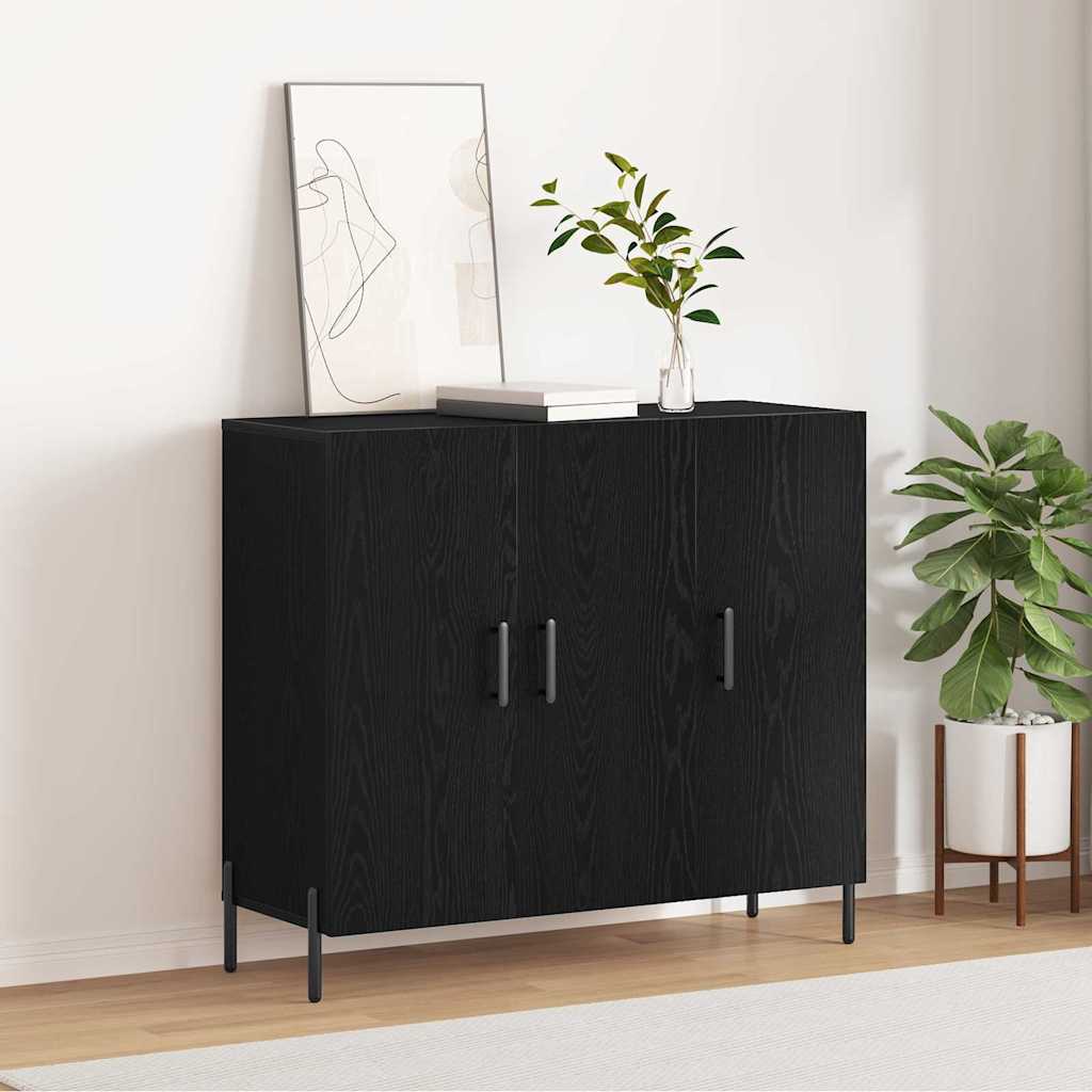 Dressoir Zwart Eiken 90 x 34 x 80 cm Bewerkt hout is nu te koop bij PeponiXL, paradijselijk wonen!