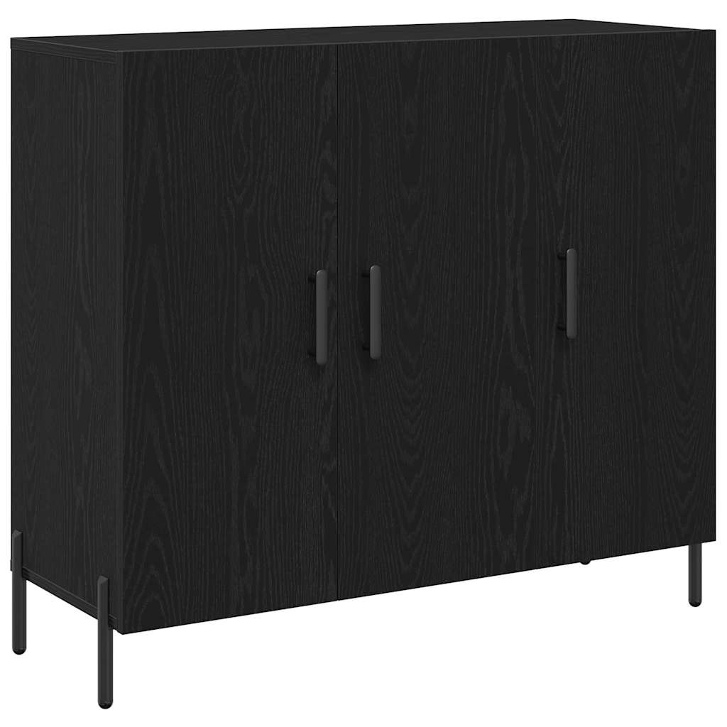 Dressoir Zwart Eiken 90 x 34 x 80 cm Bewerkt hout is nu te koop bij PeponiXL, paradijselijk wonen!