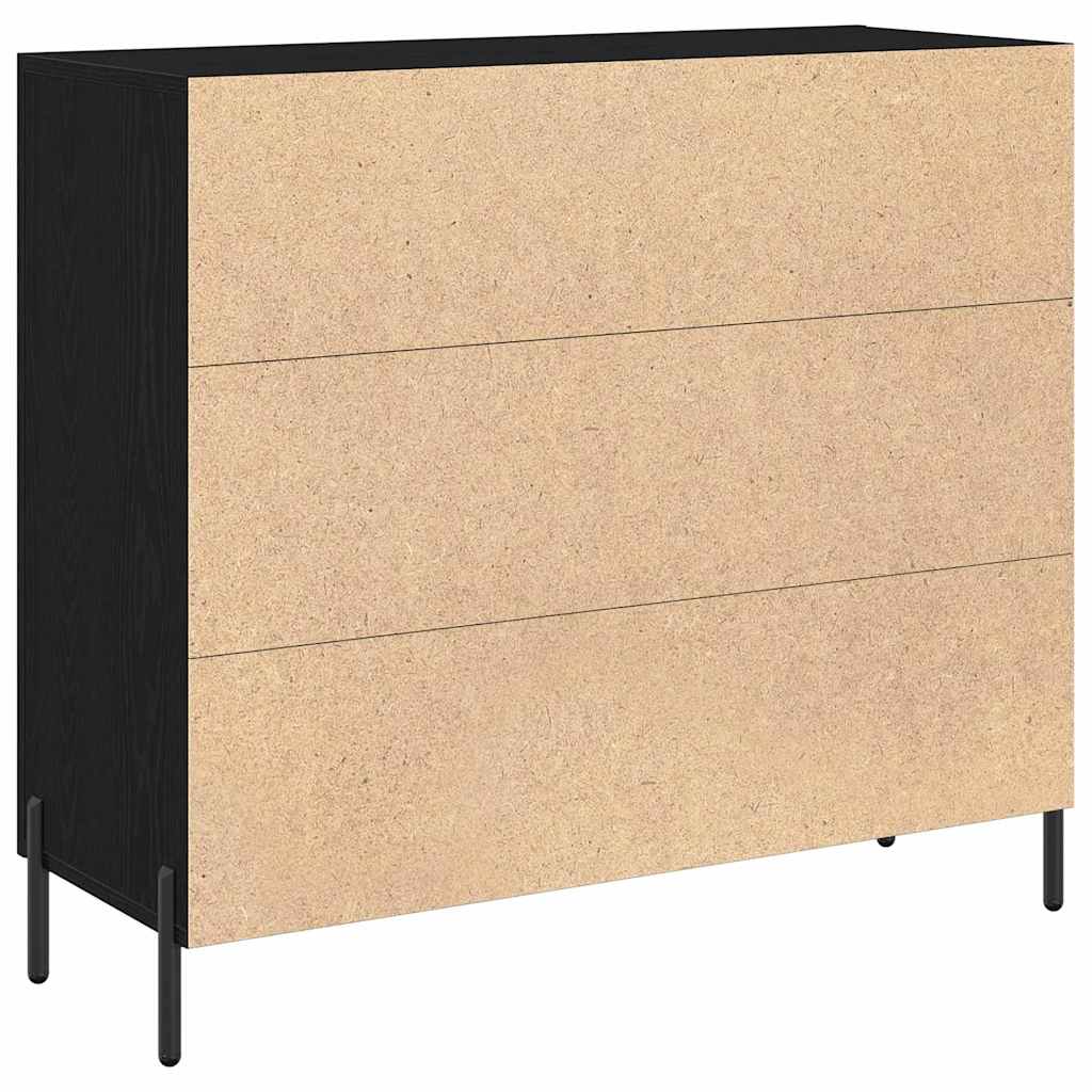 Dressoir Zwart Eiken 90 x 34 x 80 cm Bewerkt hout is nu te koop bij PeponiXL, paradijselijk wonen!